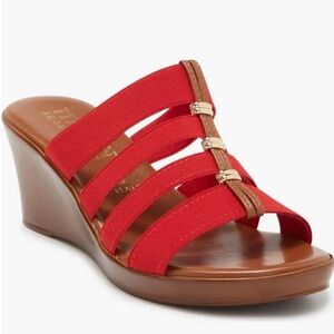 Italian Shoemakers Clover Red 4-Band Wedge Sandals Size 9